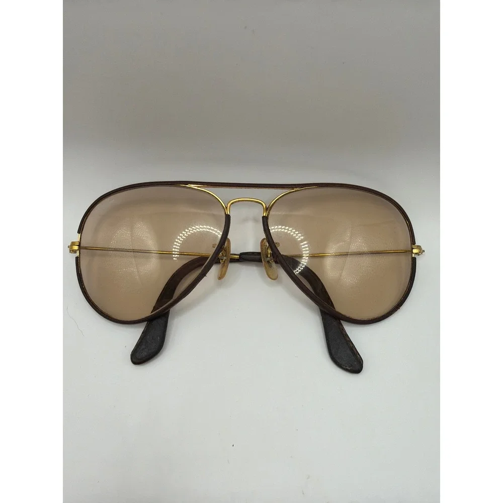 Ray-Ban Sunglasses Mens 58[]14 Brown Vintage B&L Leathers Aviator Gold Frame